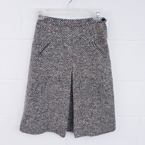 Vintage Tweed Wool Pleated Midi Skirt Size 8 Black White w/ Pockets - Picture 1 of 10